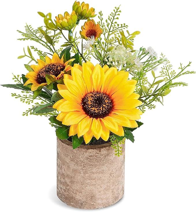 COCOBOO Sunflower Artificial Flowers Pot, Sunflower Decor, Yellow Fake Flower in Pots, for Home B... | Amazon (US)