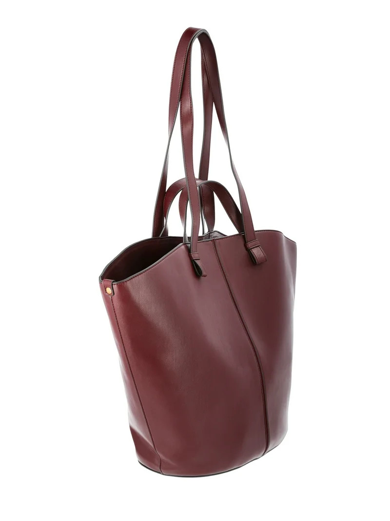 Time and Tru Women's Large Faux Leather Tulip Tote Bag, Burgundy | Walmart (US)