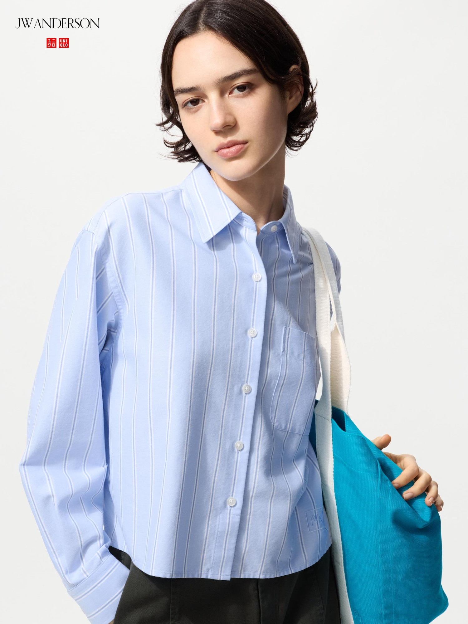 Women's Oxford Boxy Cropped Shirt Striped Blue Large UNIQLO US | UNIQLO (US)