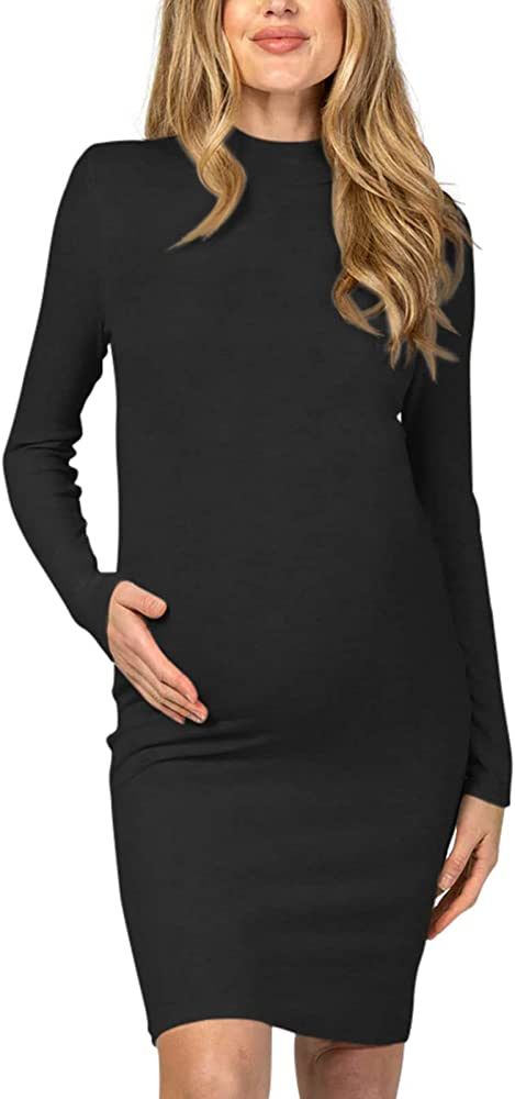 Moyabo Women's Knit Ribbed Maternity Dress Long Sleeve Bodycon Dress for Daily Wearing or Baby Showe | Amazon (US)