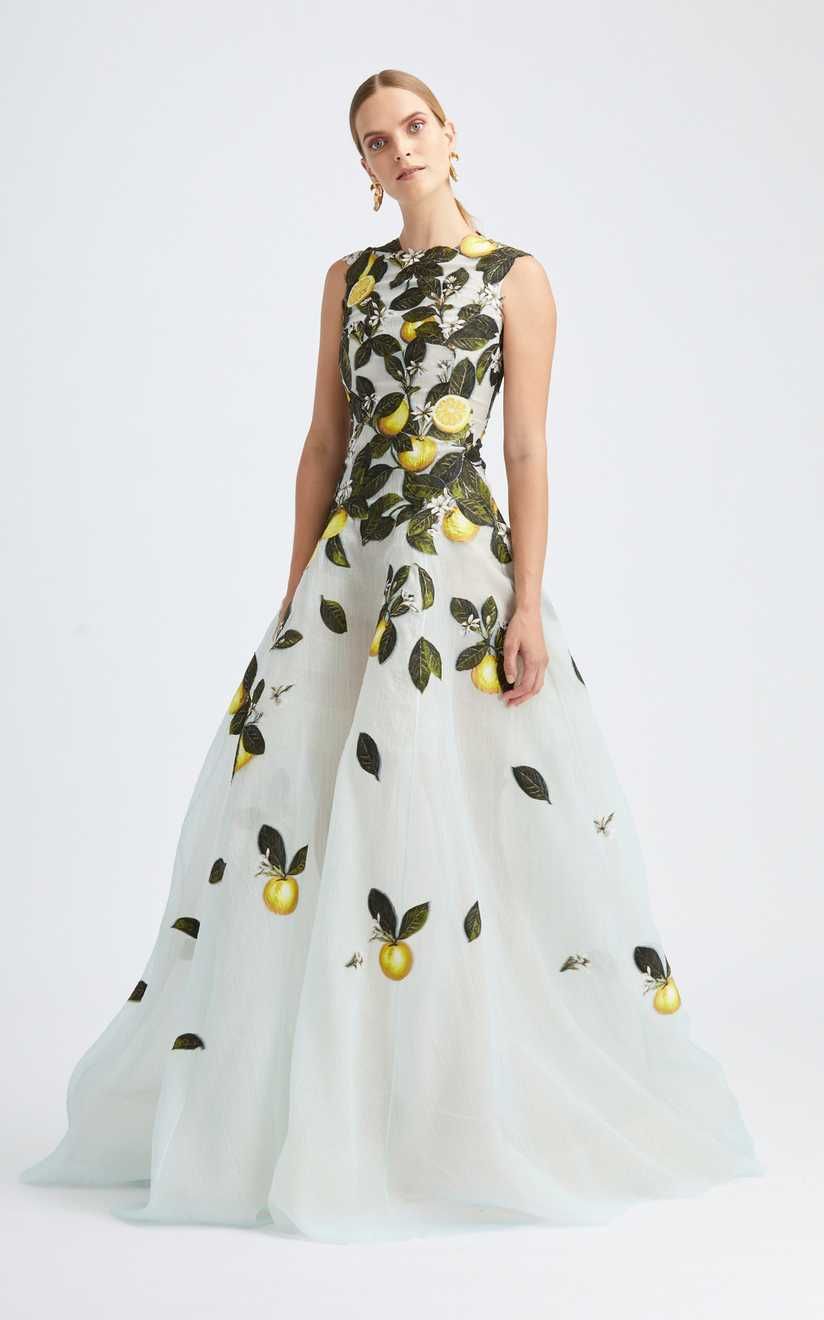 Sleeveless Lemon-Print Silk-Blend Gown by Oscar de la Renta | Moda Operandi | Moda Operandi Global