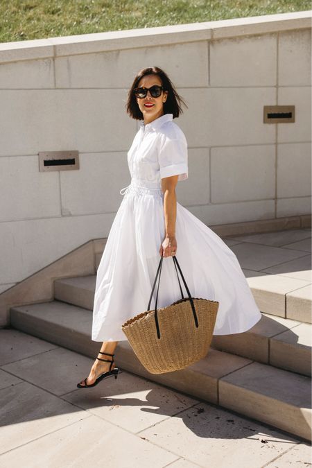 Perfect spring and summer dress
Wearing Elena Shirtdress in size 4 
Zadie Double ankle strap sandal in 6.5/they are TTS
Como Woven Straw Tote in black 

Plus a few other favorite dresses!
#injcrew #ad @jcrew