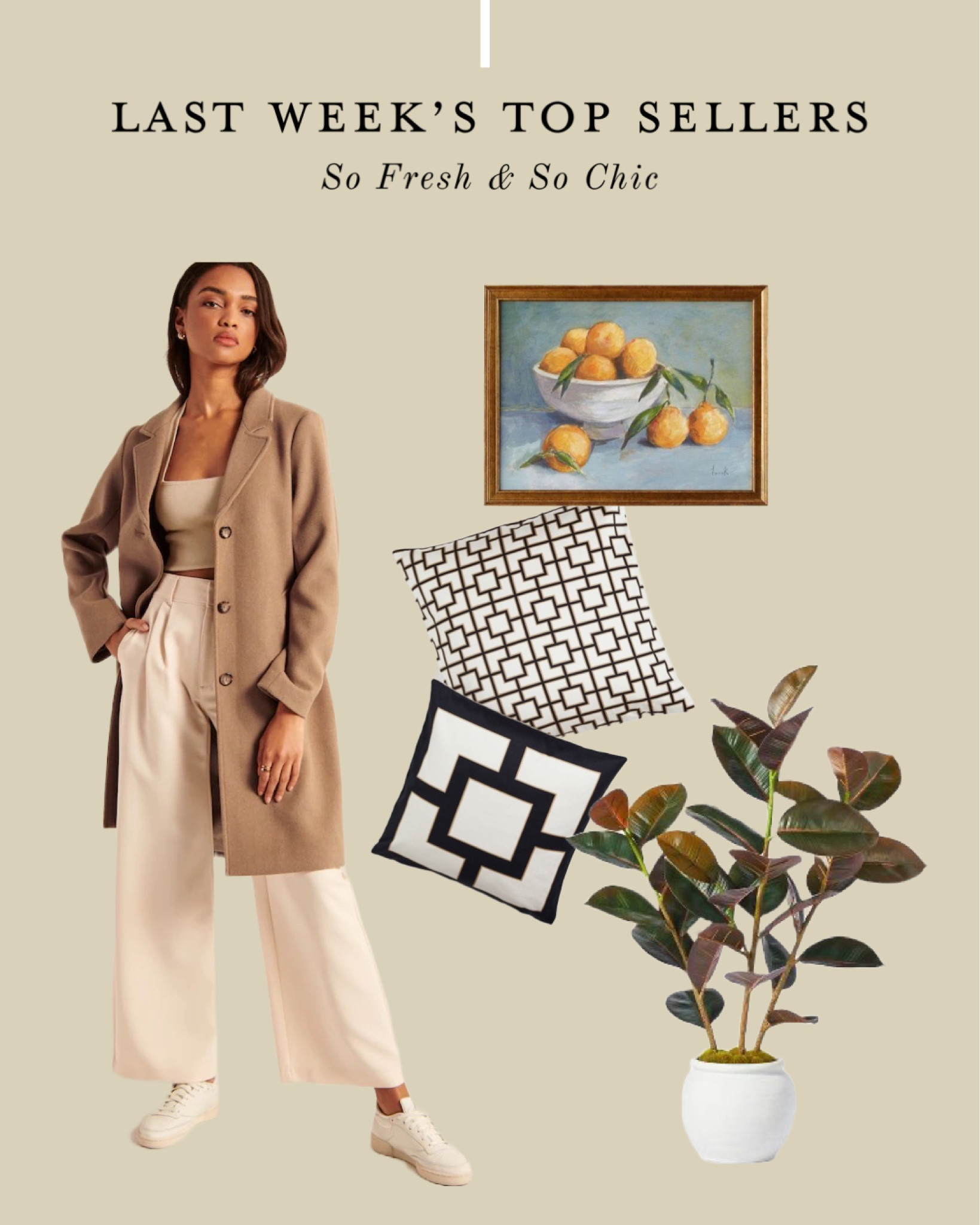 Last week’s top sellers!
-
Women’s wool coat - women’s Dad coat - oranges vintage framed painting - satin cushion covers black and white - faux rubber tree - Target Threshold Studio McGee - Abercrombie - H&M Home - affordable home decor 

#LTKhome #LTKunder100 #LTKstyletip