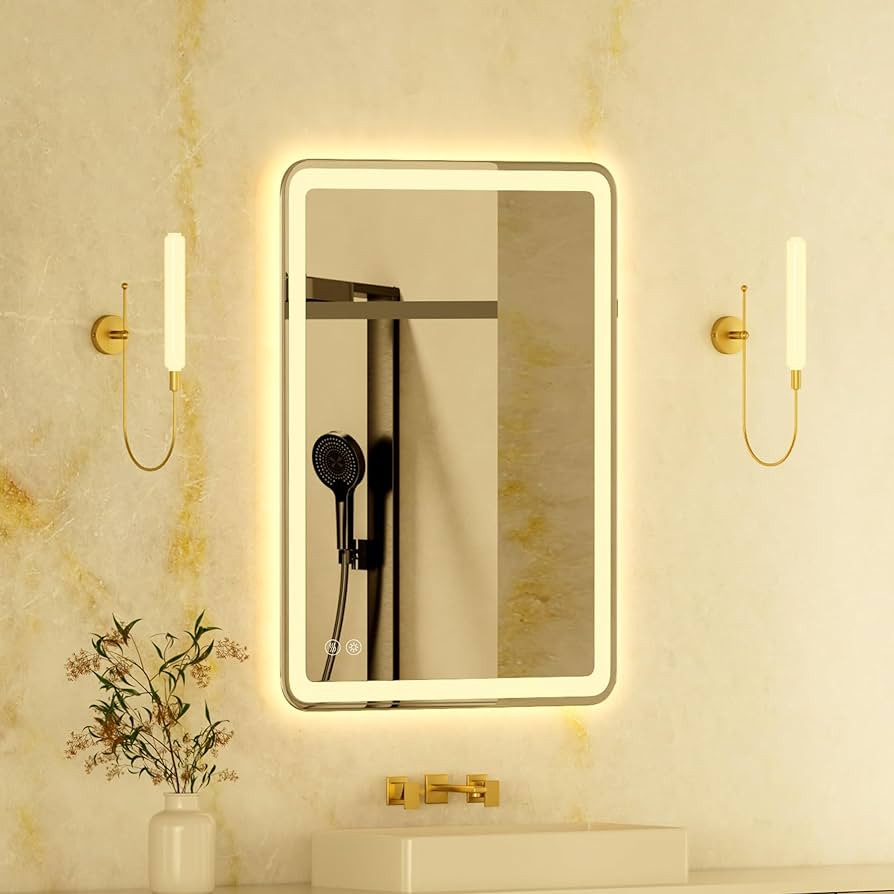24"x32" LED Bathroom Mirror with Front and Backlight, Rounded Corner Frameless, Dimmable Vanity M... | Amazon (US)