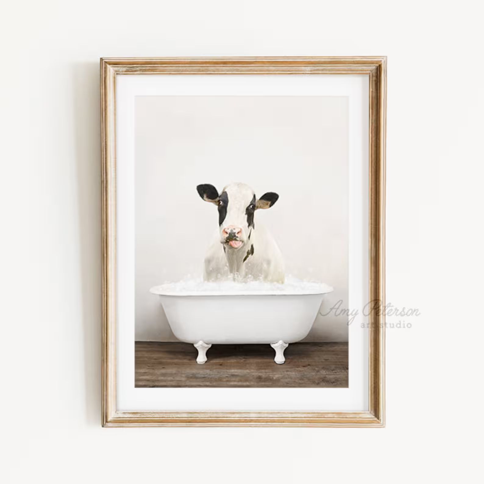 Holstein Cow in a Vintage Bathtub, Rustic Bath Style, Cow in Tub, Animal Bathroom Art, Bathroom W... | Etsy (US)