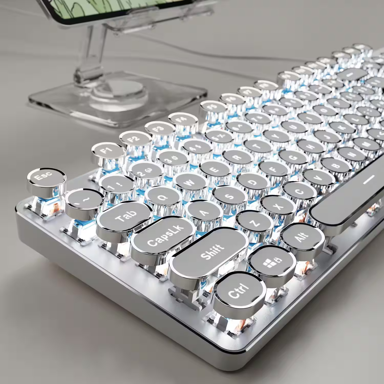 PO3TICJUNKI3 - Eweadn Tk100 Typewriter Wired Mechanical 104 Keys Aesthetic Keyboards With Backlit Anti-ghosting Blue - White | Best Buy U.S.