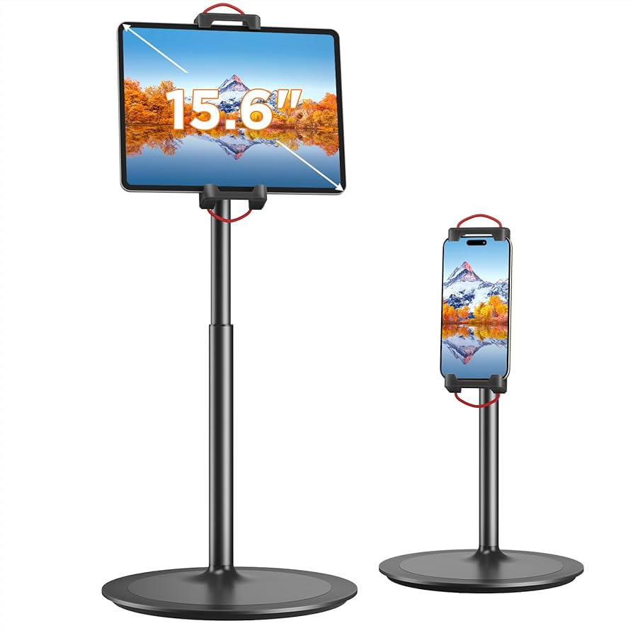 SAIJI Tablet Stand Holder, Height Adjustable Portable Monitor Stand, 360 Degree Rotating, Aluminu... | Amazon (US)