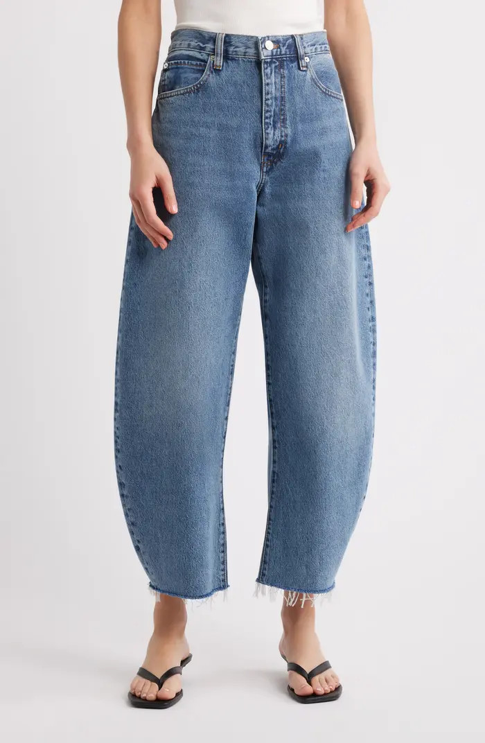 The Bubble Raw Hem Crop Barrel Leg Jeans | Nordstrom