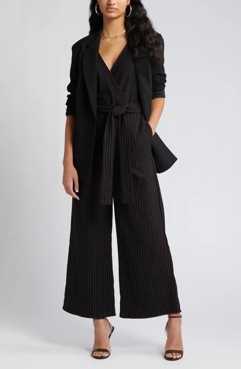 Pintstripe Faux Wrap Jumpsuit | Nordstrom