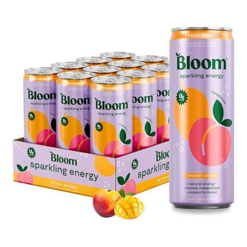 Bloom Nutrition Sparkling Energy Drink - Natural Caffeine, Zero Sugar, 180mg Caffeine - Antioxidant-Rich w/Green Coffee Bean, Green Tea Extract, Prebiotics - 12oz 12 pk | Amazon (US)