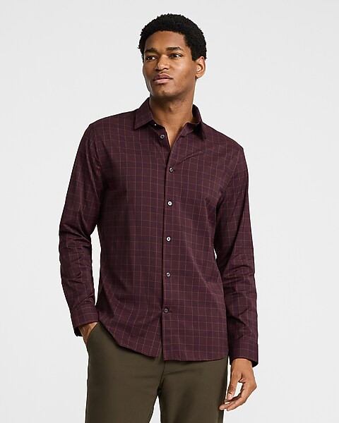 Slim Grid Plaid Wrinkle-Resistant Everyday Performance Dress Shirt | Express