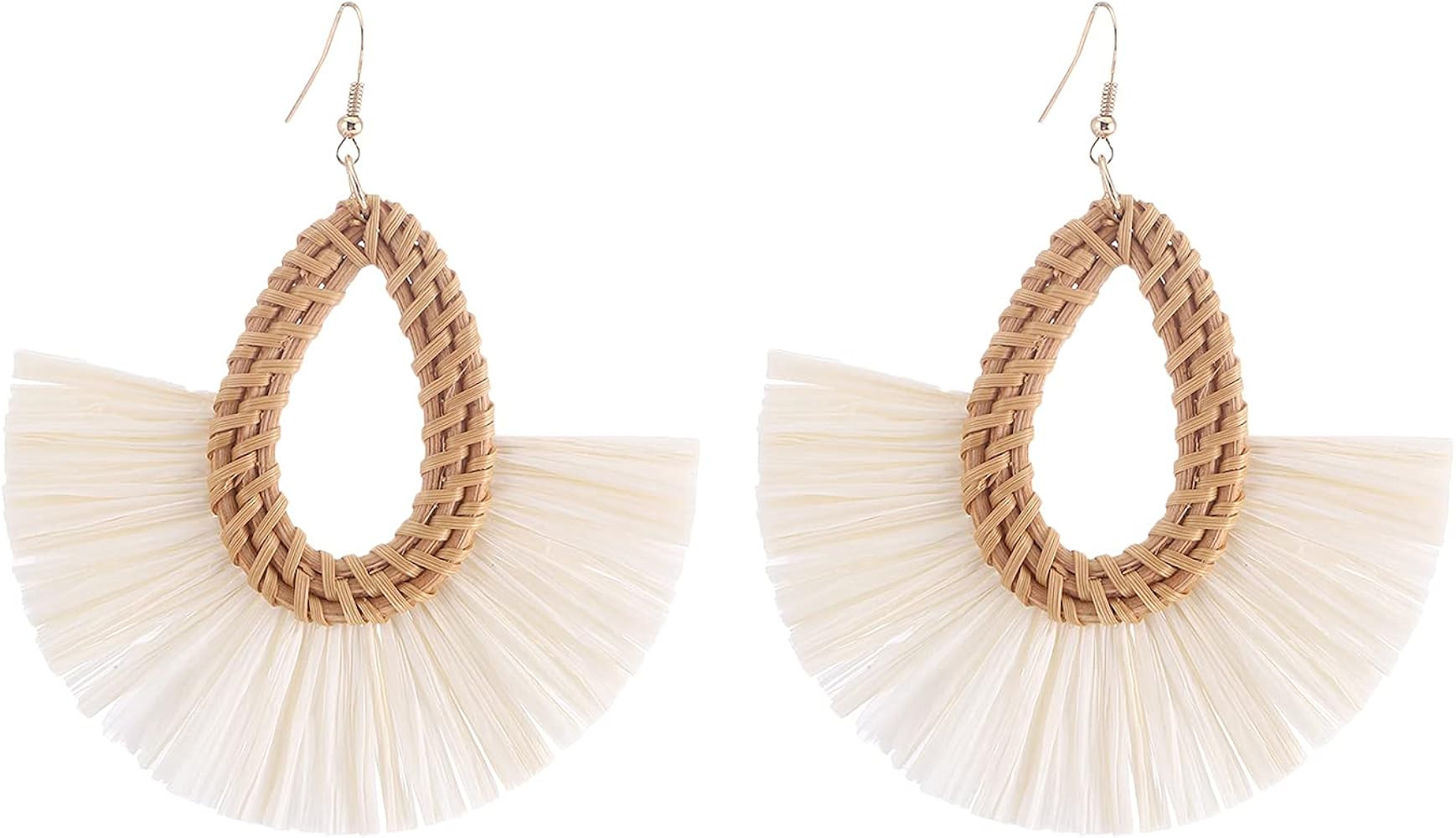 Ladies Handmade Rattan Earrings - Tassel A Type Straw Wicker Earrings Bohemian Geometry Earrings Cir | Amazon (US)