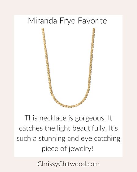 This necklace is gorgeous! It catches the light beautifully. It’s such a stunning and eye catching piece of jewelry! 

I also linked some of my other favorite necklaces and bracelets from Miranda Frye. 

jewelry favorite finds, gold necklace 

#LTKSeasonal #LTKworkwear #LTKstyletip