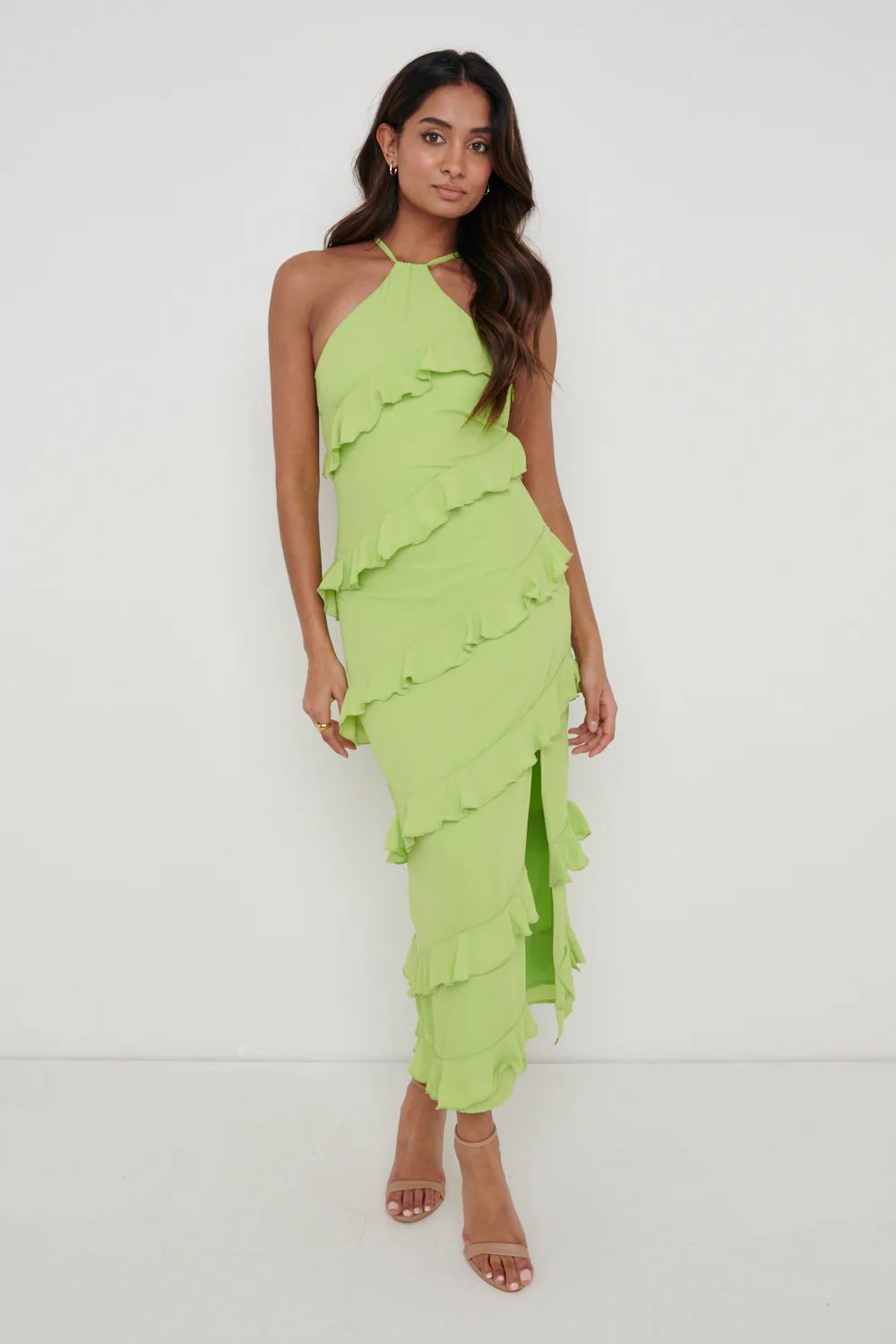 Katy Ruffle Midaxi Dress - Apple Green | Pretty Lavish (UK)