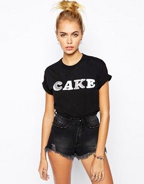 The Ragged Priest Oversized Boyfriend T-Shirt With Sparkly Sequin Letter Detail Cake | ASOS US