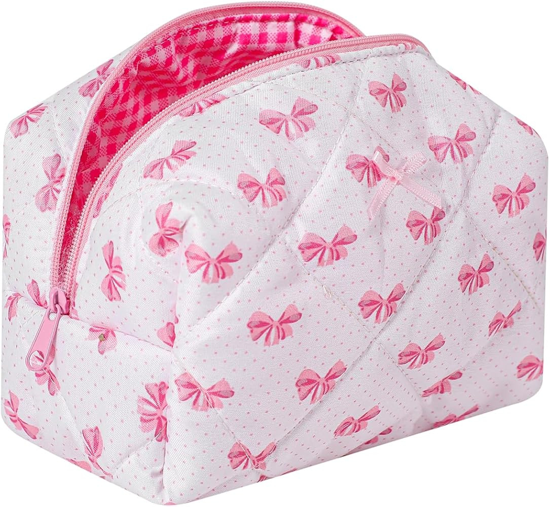 Cute Small Floral Cotton Makeup Bag, Quilted Zipper Pouch with Coquette Bear for Women and Girls,... | Amazon (US)