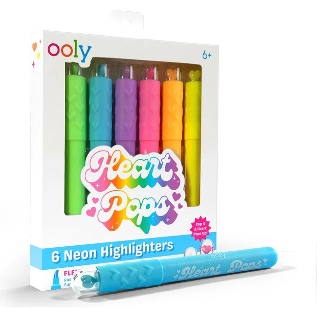 Heart Pops Neon Highlighters set of 6, Multi colors (White, Size 6Y) - Kids Toys | OOLY from Maisonette | Maisonette