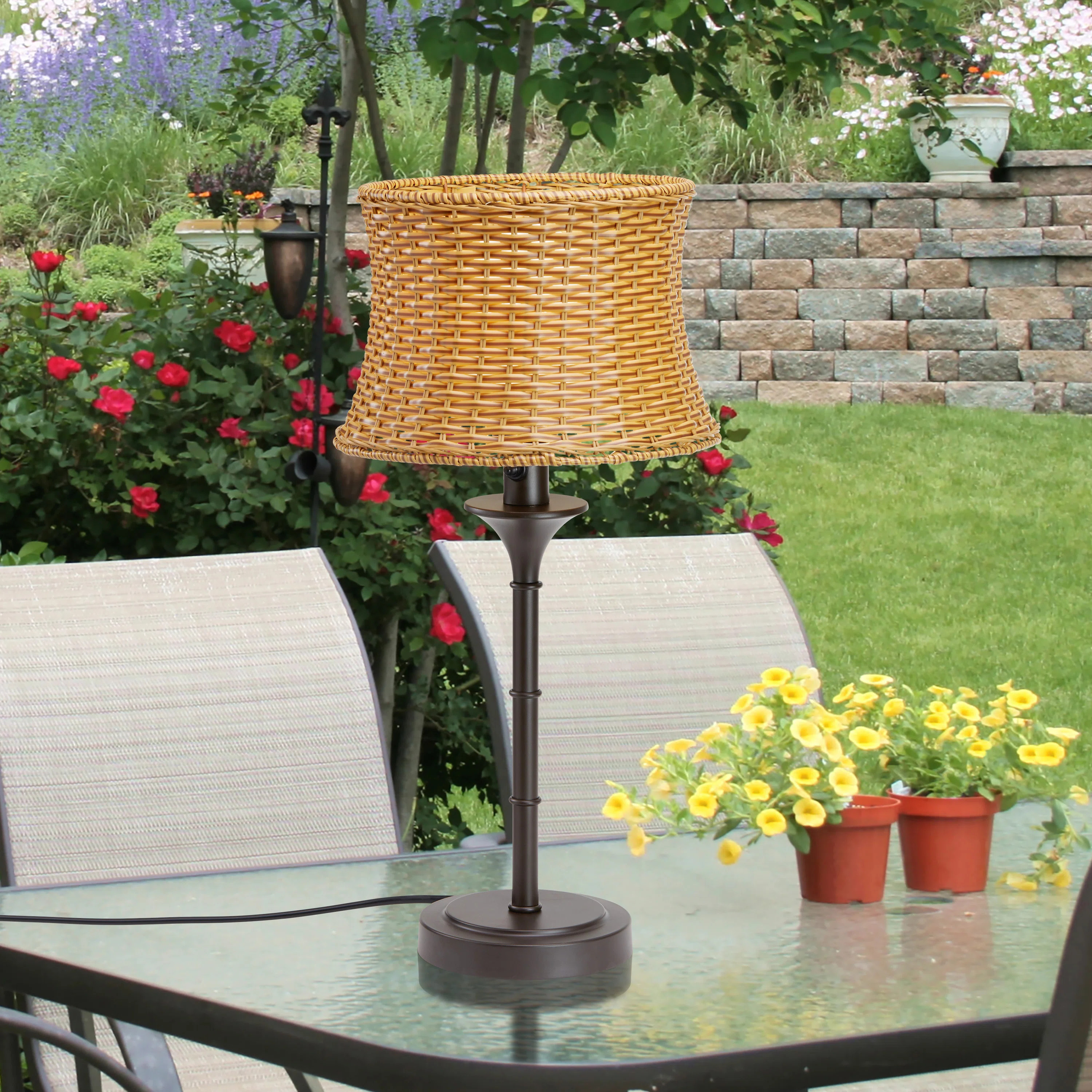 Evrard 25.25"H Outdoor and Indoor Basket Weave Table Lamp | Wayfair North America