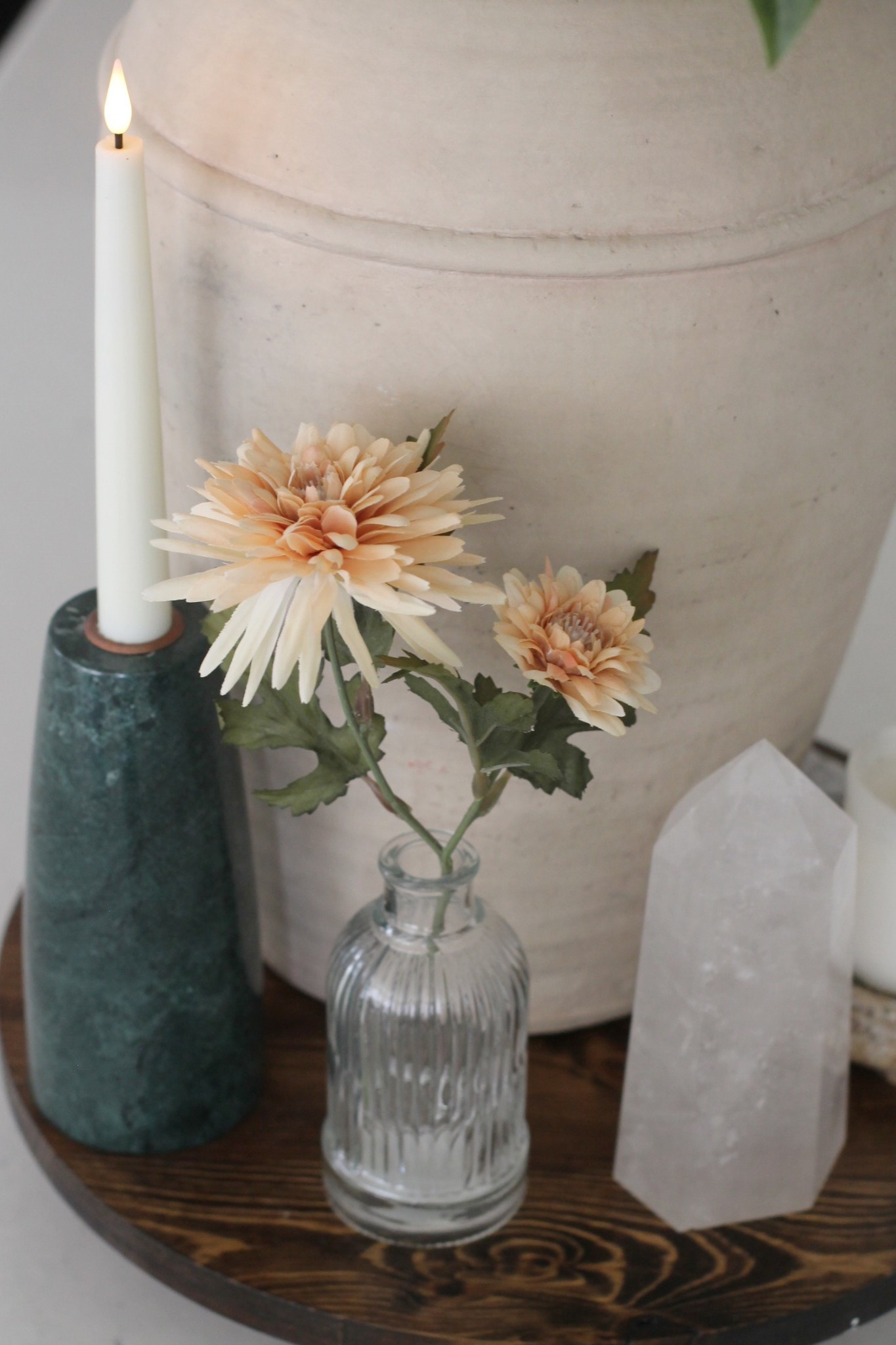 Spring kitchen island decorating
Beige vase, green stems from Pottery Barn
Orange flowers from Target
Green marble candlestick holder 
Quartz Crystal and candles
Wooden stand 
White kitchen 
Organic modern home decor 


#LTKSpringSale #LTKHome #LTKSeasonal