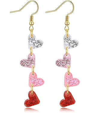 Valentine’s Day Heart Dangle Earrings – Red Pink LOVE Acrylic Drop Holiday Jewelry Gifts for ... | Amazon (US)