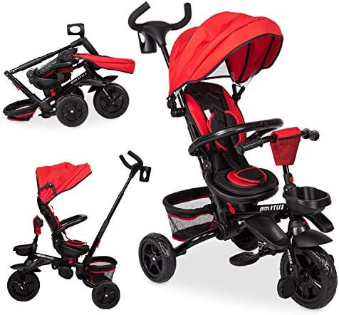 Baby Tricycle 6-in-1 Foldable Steer Stroller Learning Bike w/Detachable Guardrail Adjustable Cano... | Amazon (US)