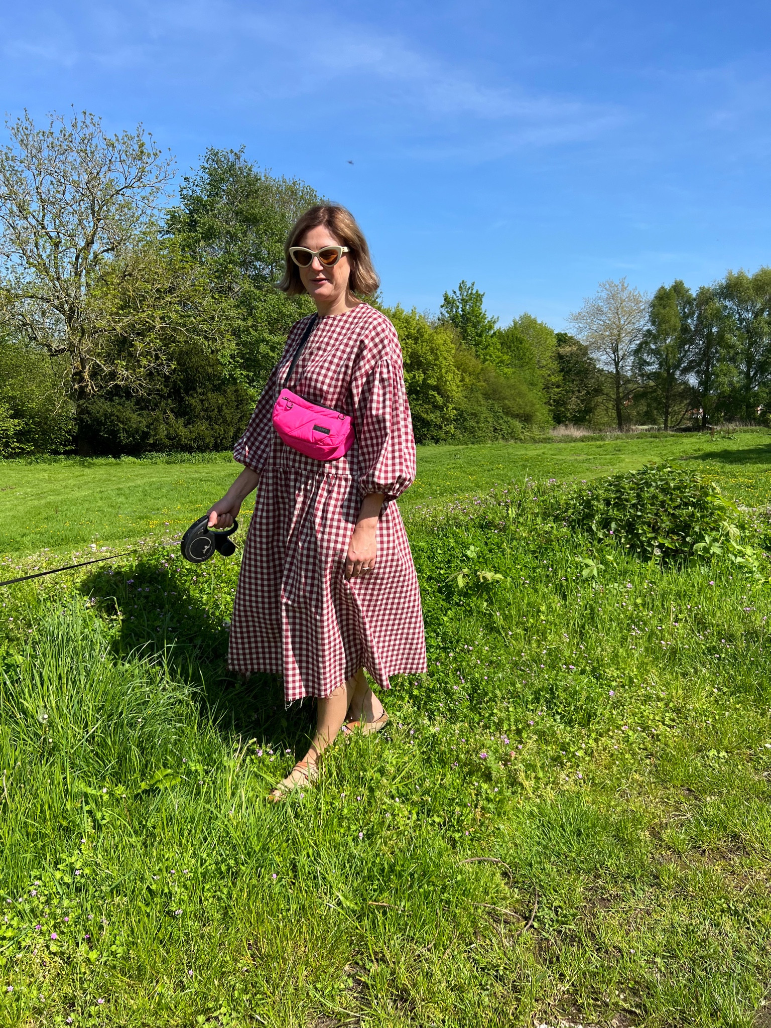 Checkered gingham oversized dress, cateye sunglasses, birkenstock, sandals, ganni crossbody bag, pink bag

#LTKeurope #LTKstyletip #LTKSeasonal