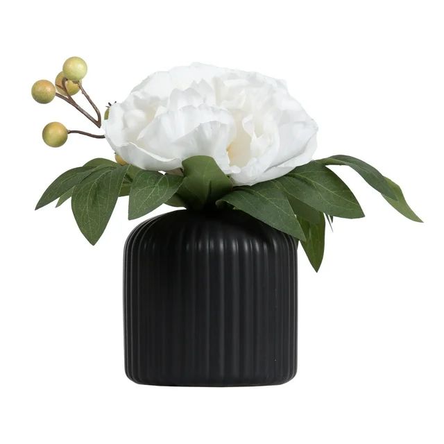 Better Homes & Gardens Peony Small Vase - White/Black | Walmart (US)