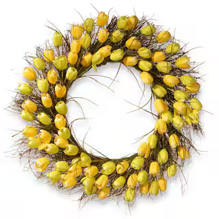 32 in. Artificial Yellow Tulip Wreath | The Home Depot