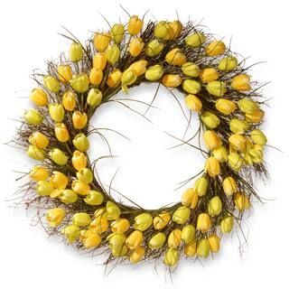32 in. Artificial Yellow Tulip Wreath | The Home Depot