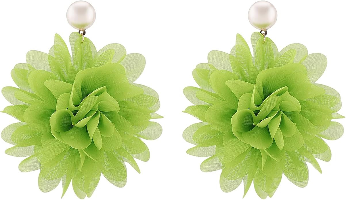 Boho Fabric Flower Dangle Earrings for Women,Vintage Colorful Big Flower Earrings Pearl Camellia ... | Amazon (US)