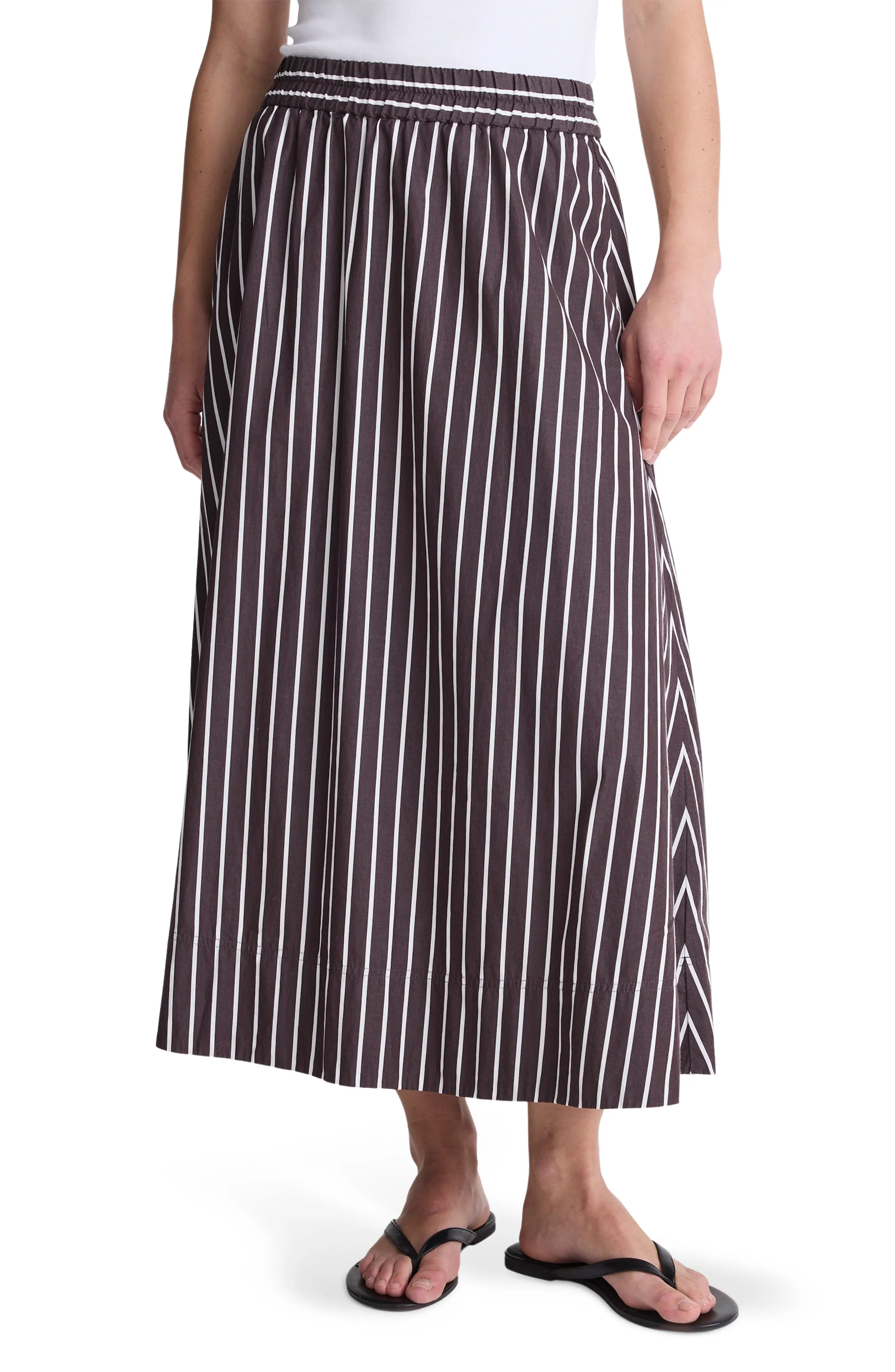 Madewell Stripe Cotton Poplin A-Line Midi Skirt (Women) | Nordstrom | Nordstrom