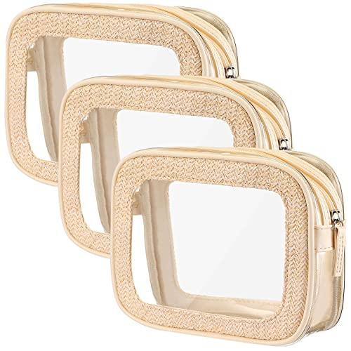 3 Pcs Clear Makeup Bags Woven Border Toiletry Bag Transparent Cosmetic Case Organizer Zipper Quart S | Amazon (US)