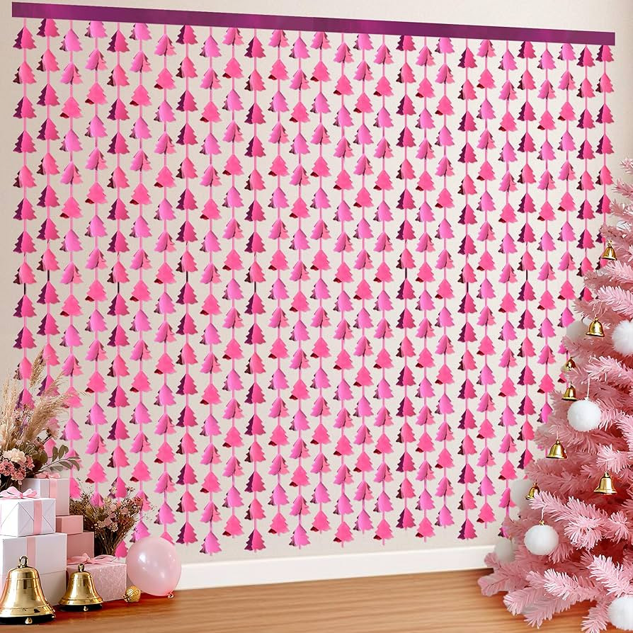 Christmas Party Decorations, 2 Pack Christmas Tree Foil Fringe Curtains, 3.3x6.6ft Pink Tinsel St... | Amazon (US)