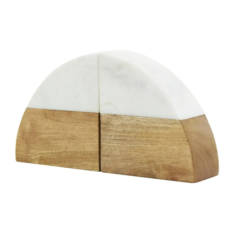 DecMode 5" Arched Geometric 5 lbs Brown Mango Wood Bookends with White Marble Tops (Set of 2) | Walmart (US)