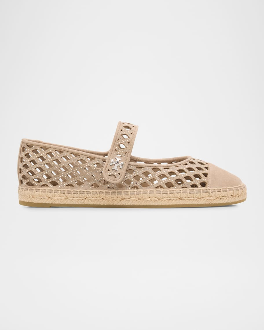 Tory Burch Laser-Cut Suede Cap-Toe Mary Jane Espadrilles | Neiman Marcus
