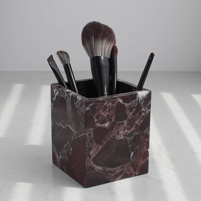 Natural Rosso Levanto Marble Square Storage Container for Toothbrush/Makeup Brush/Pens, Counterto... | Amazon (US)
