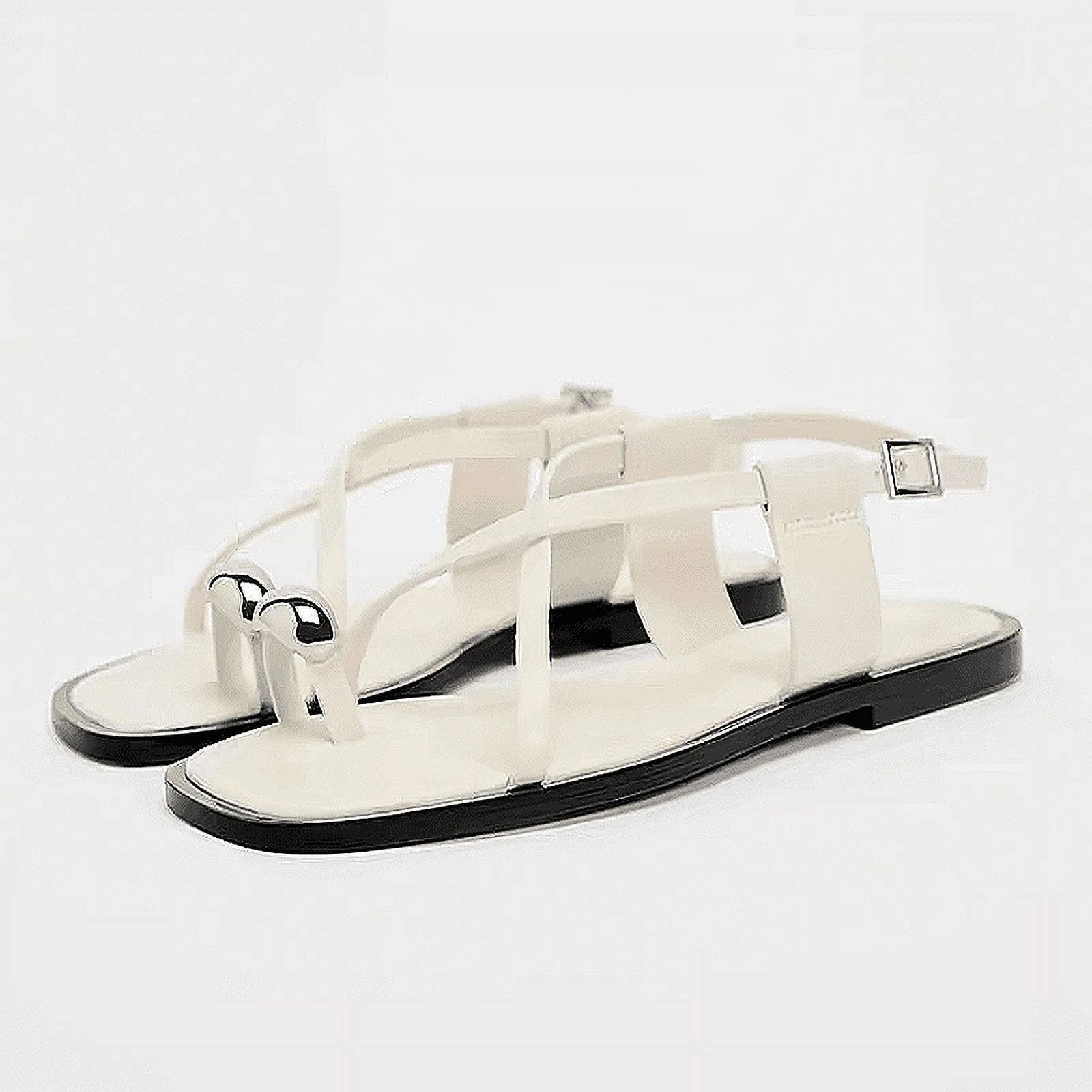 TRAF Black New Slippers For Women Summer Platform Sandals Leather Flats Elegant Round Toe Slides ... | Walmart (US)