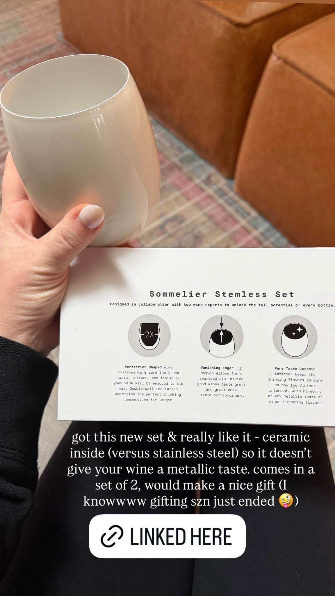 got this new set & really like it - ceramic inside (versus stainless steel) so it doesn’t give your wine a metallic taste. comes in a set of 2, would make a nice gift (I knowwww gifting szn just ended 🤪)

#LTKfoodie #LTKHome