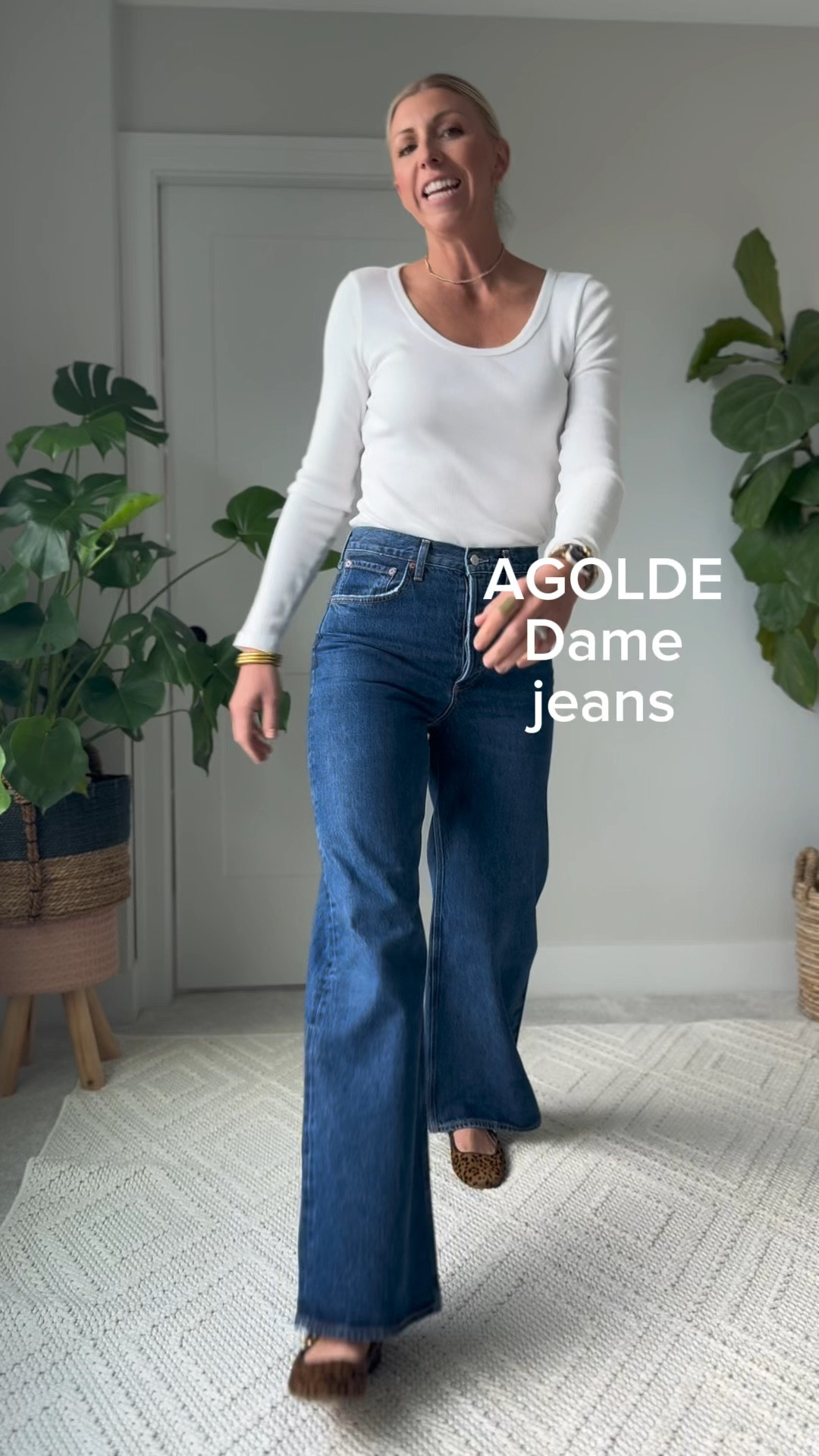 These darker wash wide leg jeans from AGOLDE have a flattering high-rise and perfect full length inseam. I am wearing my true to size 27 in these.

#LTKStyleTip #LTKOver40 #LTKVideo
