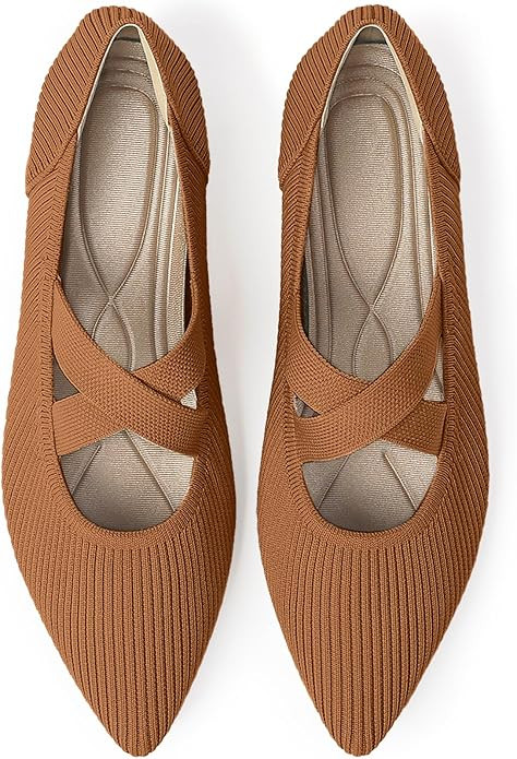 Women's Flats Shoes Pointed Toe Knit Washable Comfortable Dressy Mary Jane Ballet Flat with Strap | Amazon (US)