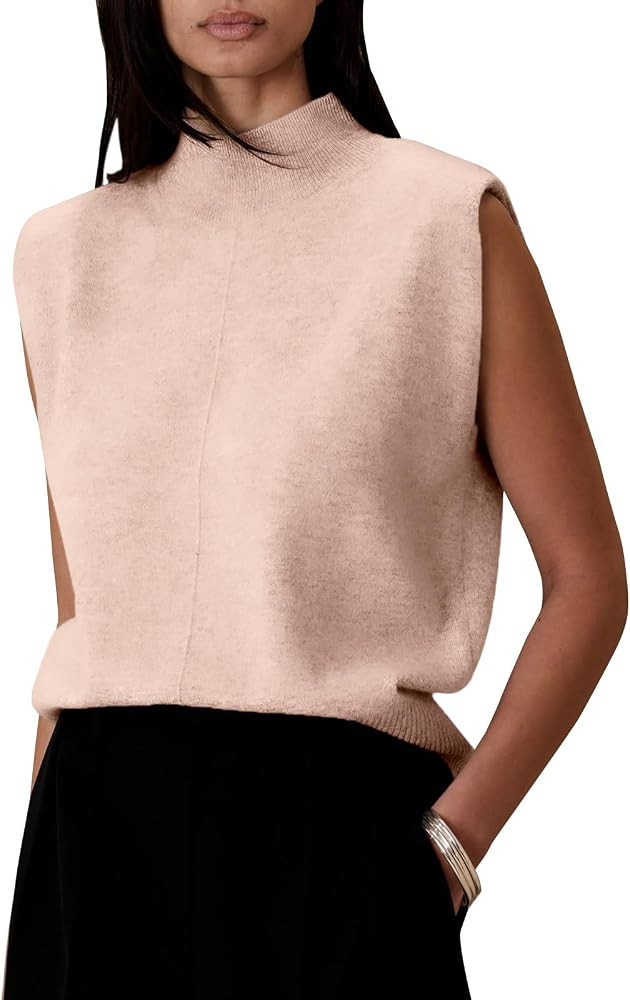 Saodimallsu Womens Summer Sweater Vest Sleeveless Mock Neck Tops Casual Knit Lightweight Work Shi... | Amazon (US)