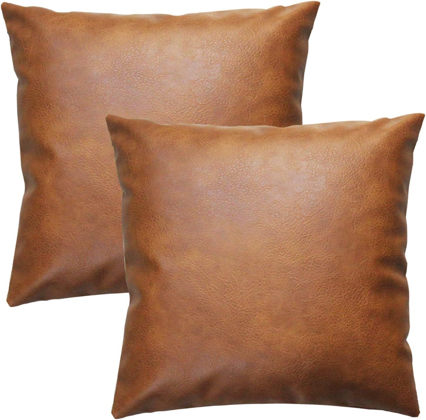 JOJUSIS Modern Leather Throw Pillow Covers for Couch Sofa Bed Set of 2 20 x 20 Inch 100% Faux Lea... | Amazon (US)