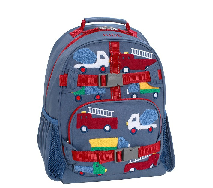 Mackenzie Blue Trucks Chenille Backpacks | Pottery Barn Kids
