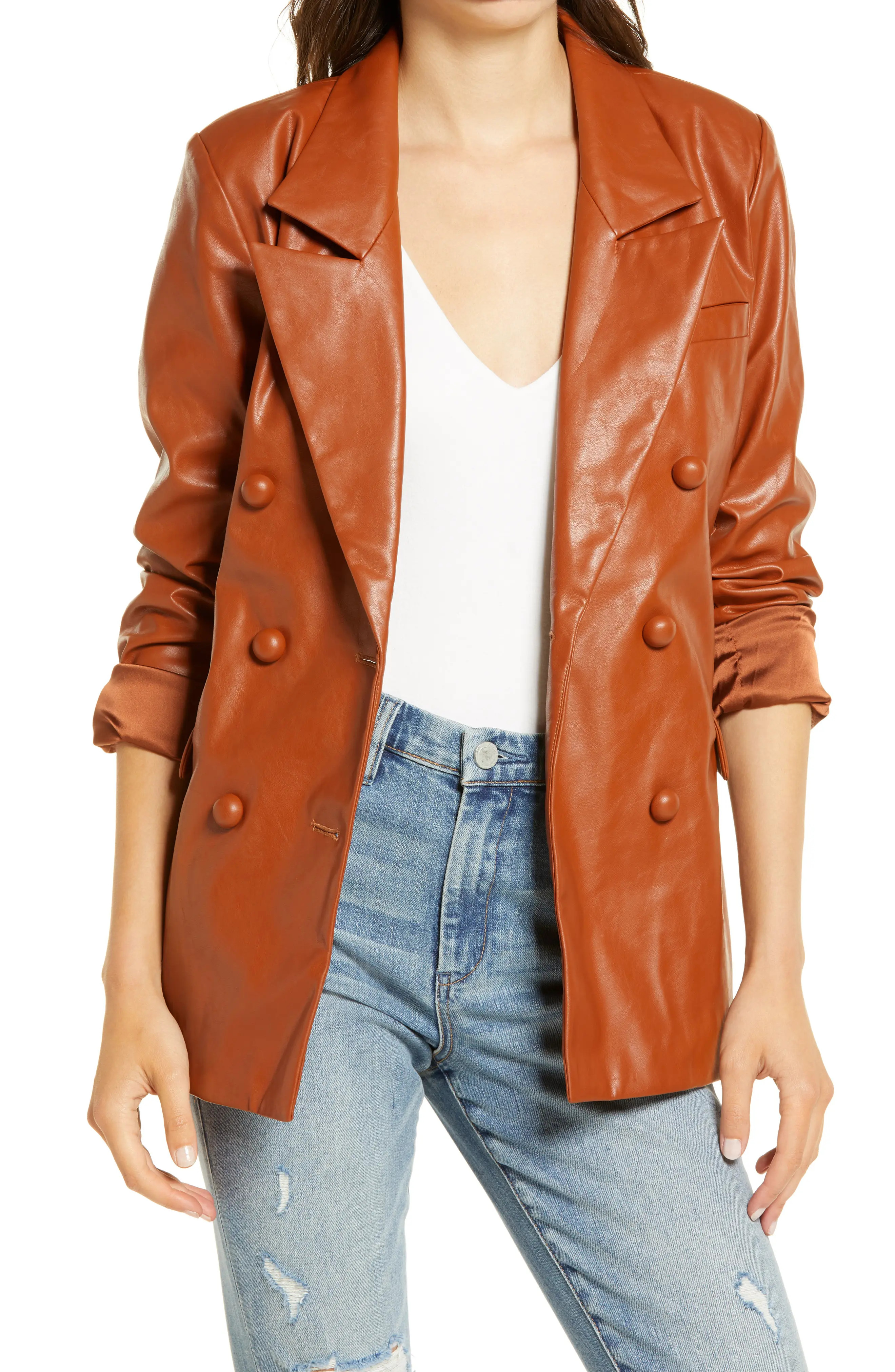 Women's Blanknyc The Nightingale Faux Leather Blazer, Size X-Small - Brown | Nordstrom