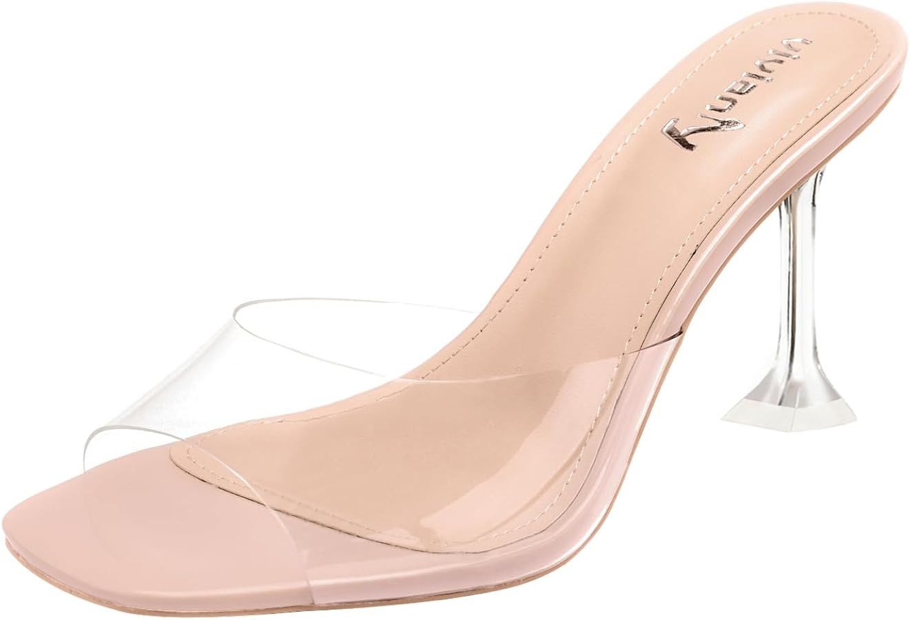 vivianly Womens Clear Heels Sandals Transparent Stiletto Heel Slippers Backless Peep Toe Slip on ... | Amazon (US)