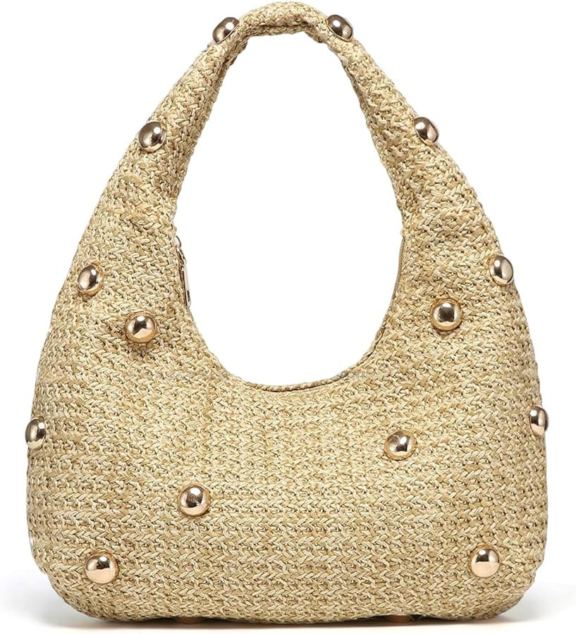 Straw Bag for Women,Boho Chic Woven Hobo Tote Handbag,Handmade Crescent Summer Beach Purse | Amazon (US)