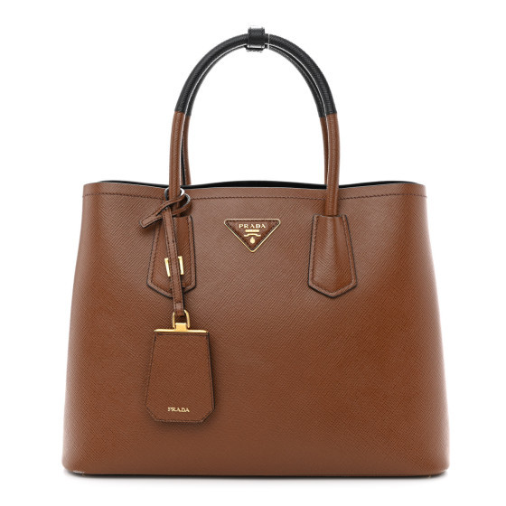 Saffiano Cuir Small Bi-Color Double Bag Palissandro Nero Black | FASHIONPHILE (US)