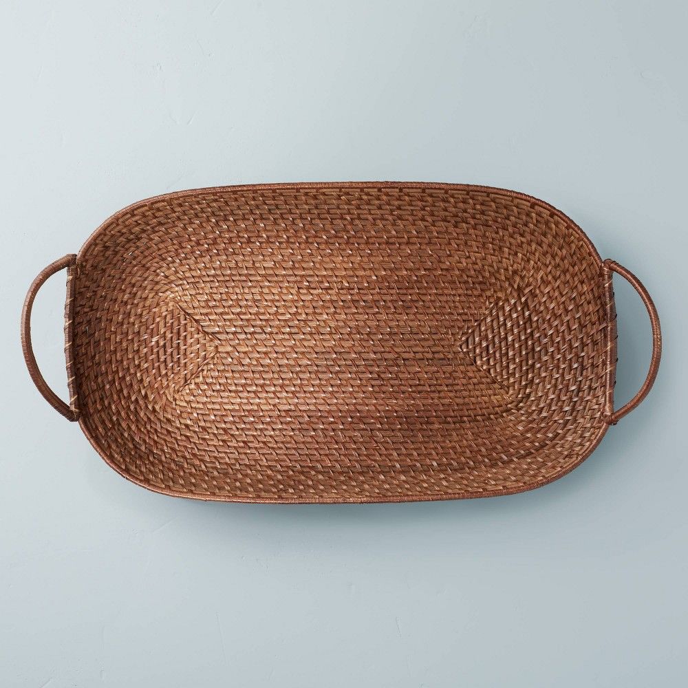 Dark Rattan Décor Tray with Handles Brown - Hearth & Hand with Magnolia | Target
