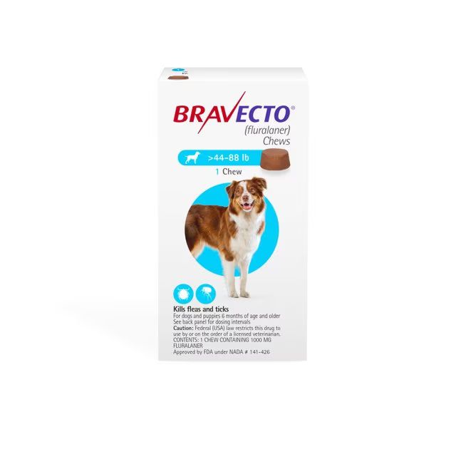 Bravecto Chew for Dogs, 44-88 lbs, (Blue Box), 1 Chew (12-wks. supply) | Chewy.com
