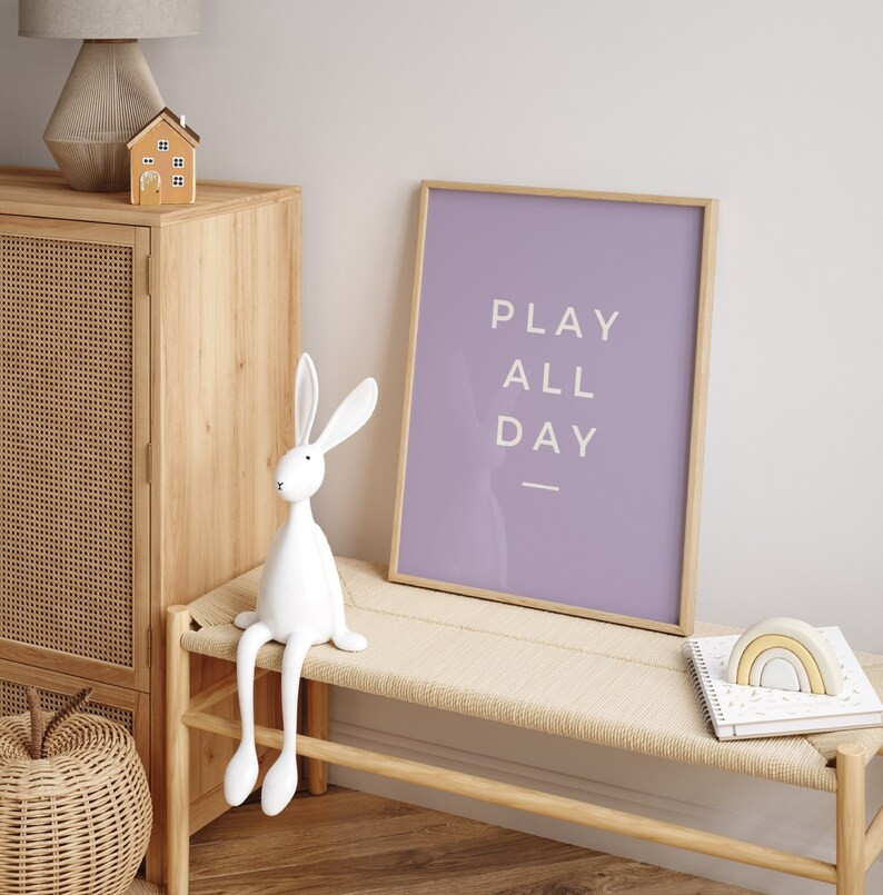 Play All Day Kids Printable Poster Lavender Modern Minimalist Gender Neutral Nursery Playroom Mon... | Etsy (US)